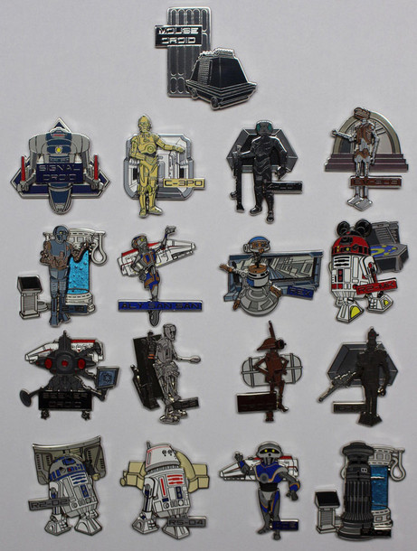 The opening bid price for this complete set of 17 mystery droid pins is  $259.99. Click photo for Ebay auction.