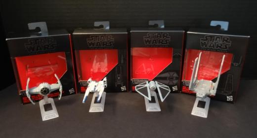 (L to R): Inquisitor's TIE Advanced Prototype (No. 28); Rebel U-Wing Fighter (No. 29); TIE Striker (No. 30); and Imperial Cargo Shuttle SW-0608 (No. 31)
